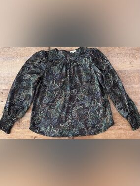 NWOT Pleione Womens Blouse Multicolor Paisley Puff Long Sleeve Size Medium